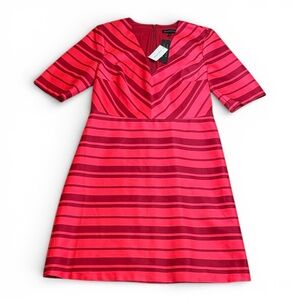 NWT Calvin Klein Red and Pink Striped Midi Dress Short Sleeve sz 10